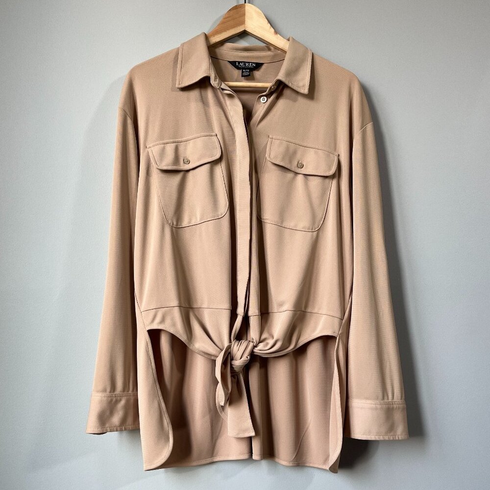 Lauren Ralph Lauren Beige Tie-Front Button-Down Shirt